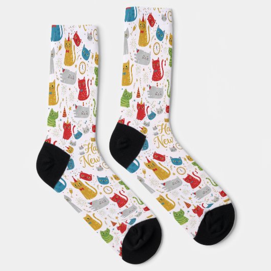 Happy New Year Cats Pattern Crew Socks Socken (Rechts)