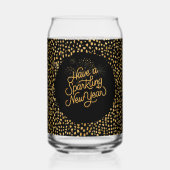 Happy New Year Celebrate,Gold Pixels Pattern,Black Dosenglas (Vorderseite)