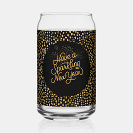 Happy New Year Celebrate,Gold Pixels Pattern,Black Dosenglas