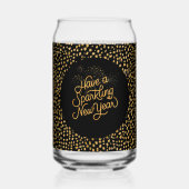 Happy New Year Celebrate,Gold Pixels Pattern,Black Dosenglas (Rückseite)