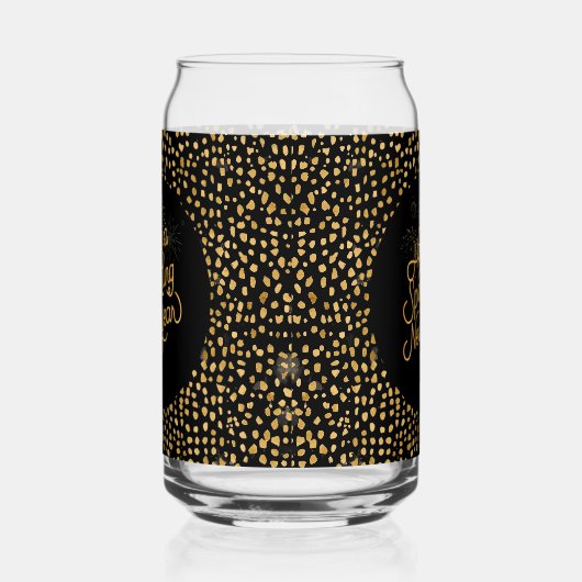 Happy New Year Celebrate,Gold Pixels Pattern,Black Dosenglas (Links)