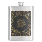 Happy New Year Celebrate,Gold Pixels Pattern,Black Flachmann (Vorderseite)