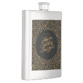 Happy New Year Celebrate,Gold Pixels Pattern,Black Flachmann (Rechts)