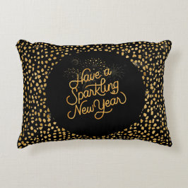 Happy New Year Celebrate,Gold Pixels Pattern,  Dekokissen