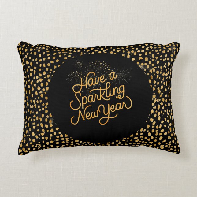 Happy New Year Celebrate,Gold Pixels Pattern,  Dekokissen (Vorderseite)