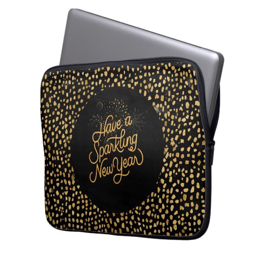 Happy New Year Celebrate,Gold Pixels Pattern Laptopschutzhülle (Vorderseite Links)