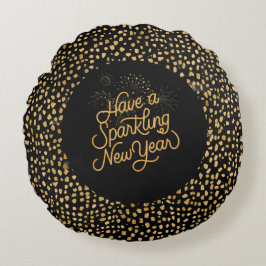 Happy New Year Celebrate,Gold Pixels Pattern Rundes Kissen