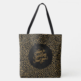 Happy New Year Celebrate,Gold Pixels Pattern Tasche