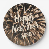 Happy New Year Celebration Firework Gold Foto Pappteller (Vorderseite)