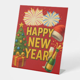 Happy New Year Celebration Sticker Sockelschild