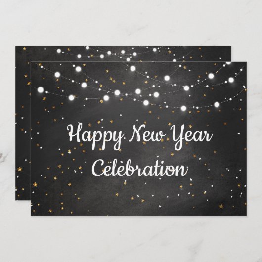 Happy New Year Celebration with String Lights Einladung (Vorne/Hinten)