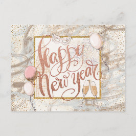 Happy New Year Champagne, Ballons, Confetti Postkarte