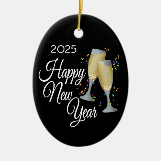 Happy New Year Champagne Brillen Keramikornament (Vorne)