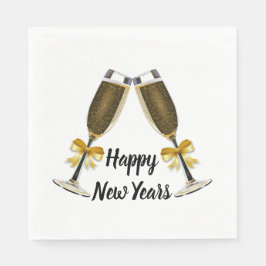 Happy New Year Champagne Brillen Serviette