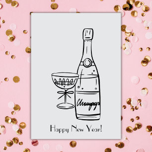 Happy New Year Champagne Flasche Gruß Karte