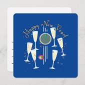 Happy New Year - Champagne Glasses and Clock Einladung (Vorne/Hinten)