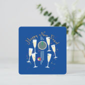 Happy New Year - Champagne Glasses and Clock Einladung (Stehend Vorderseite)