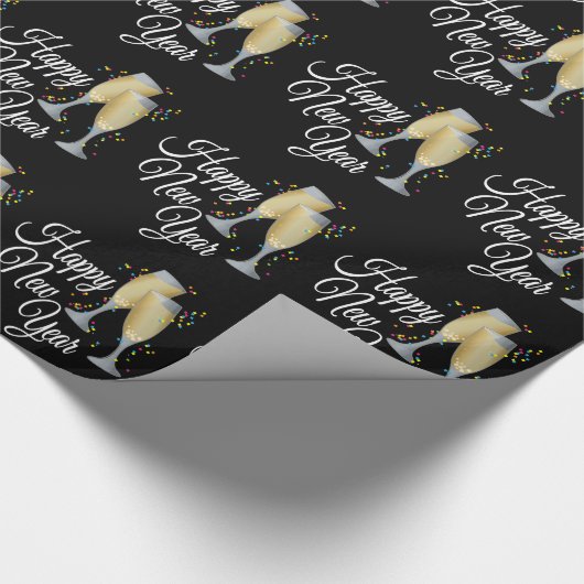 Happy New Year Champagne Glasses & Confetti Geschenkpapier (Ecke)
