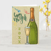 Happy New Year Champagne Gold Glitzer Karte (Gelbe Blume)