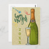 Happy New Year Champagne Gold Glitzer Postkarte (Vorne/Hinten)