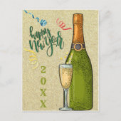 Happy New Year Champagne Gold Glitzer Postkarte (Vorderseite)