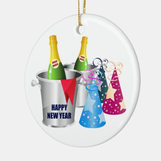 Happy New Year Champagne Keramik Ornament (Links)