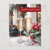 Happy New Year Champagne & Red Berries Holiday Postkarte (Vorderseite)