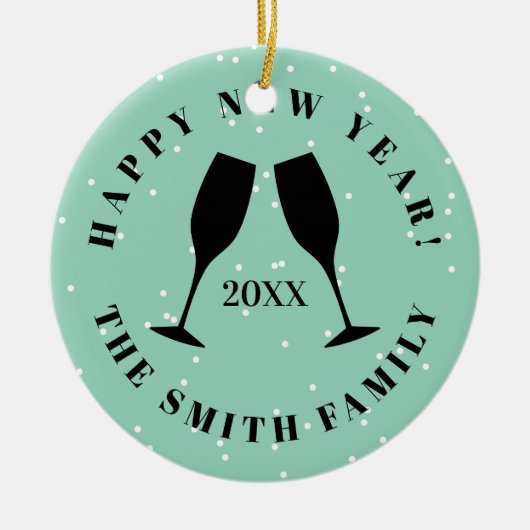 Happy New Year Champagner Flöte feiert Gewohnheit Keramik Ornament (Vorne)