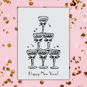 Happy New Year Champagner Tower Gruß Karte
