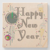 Happy New Year - Champagnerbrille und Uhr Steinuntersetzer (Vorderseite)