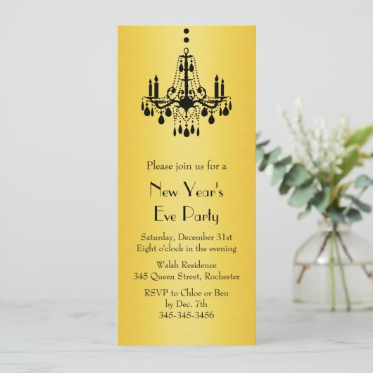 Happy New Year Chandelier Party Einladung (Stehend Vorderseite)