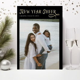Happy New Year Cheer Modern Family 4 Photo Collage Folien Feiertagskarte
