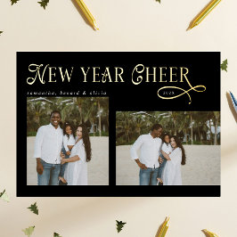 Happy New Year Cheer Modern Family  Photo Collage Folien Feiertagskarte