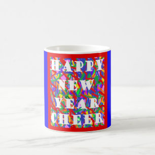 Happy New Year Cheer saisonale Design helle Farben Kaffeetasse