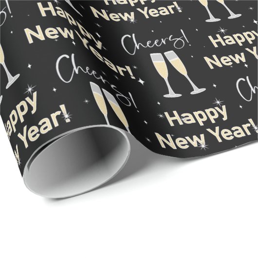 Happy New Year Cheers Champagne Toast Geschenkpapier (Rolleneckpunkt)