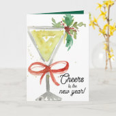 Happy New Year Cheers Martini Cocktail Glass Karte (Gelbe Blume)