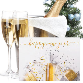 Happy New Year Chic Gold Champagne Streamers Feiertagskarte