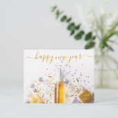 Happy New Year Chic Gold Champagne Streamers Postkarte (Stehend Vorderseite)