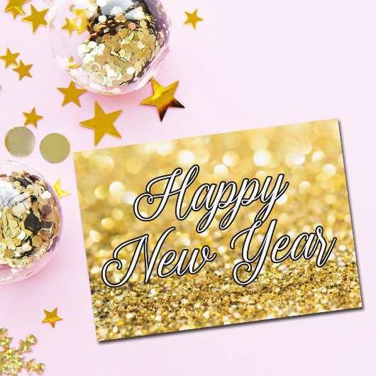 Happy New Year Chic Gold Glitzer Custom 2024 Card
