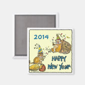 Happy New Year Chipmunks Cartoon Magnet (Vorderseite/Rückseite)