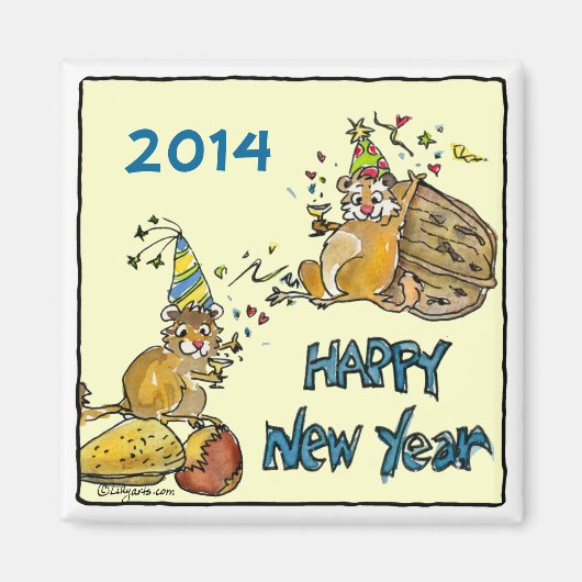 Happy New Year Chipmunks Cartoon Magnet (Vorne)
