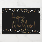 Happy New Year Classy Black Gold White Confetti Schaumweinetikett (Einzelnes Label)
