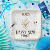 Happy New Year Clock Gold und Black Pappteller (Party)