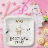 Happy New Year Clock Gold und Black Pappteller (Party)