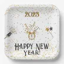 Happy New Year Clock Gold und Black