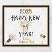 Happy New Year Clock, Hat, Confetti, Custom Champa Alkoholflaschenetikett (Einzelnes Label)