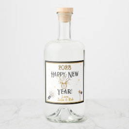 Happy New Year Clock, Hat, Confetti, Custom Champa Alkoholflaschenetikett