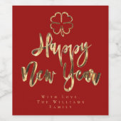 Happy New Year Clover Elegante Imitate Gold Chic R Weinetikett (Einzelnes Label)