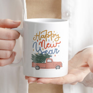Happy New Year Coffee Tee Typografie Trendy Winter Kaffeetasse