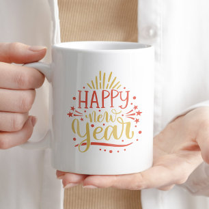 Happy New Year Coffee Tee Typografie Wintergeschen Kaffeetasse